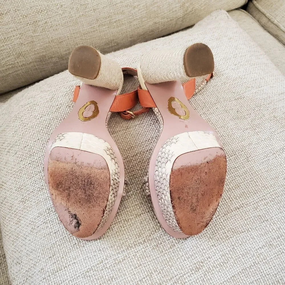 🌠 ELIE TAHARI 🌠 Snakeskin Leather Straw Platform Heels Sandals - [Size 6.5]
